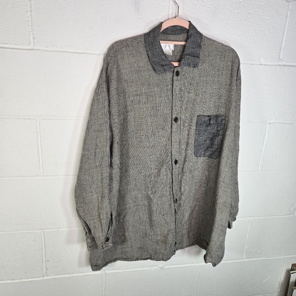 Vtg 90s Flax By Angelheart Striped Linen Button Down Lagenlook Shirt - Picture 9 of 11